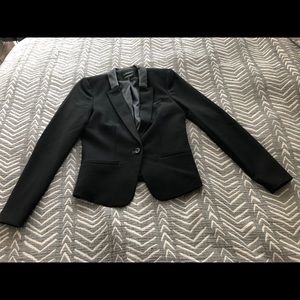 Women’s Black Blazer with Faux Leather Detail